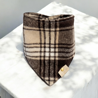 BANDANA CHIEN ET CHAT TARTAN - MARRON/BEIGE