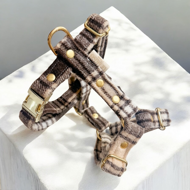 HARNAIS CHIEN - TARTAN - MARRON/BEIGE