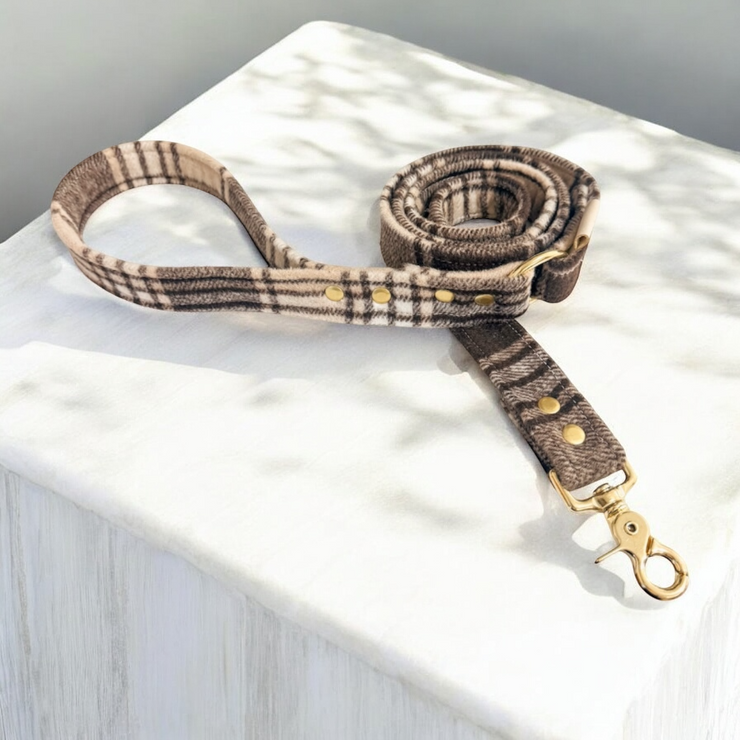 LAISSE CHIEN et CHAT - TARTAN - MARRON/BEIGE
