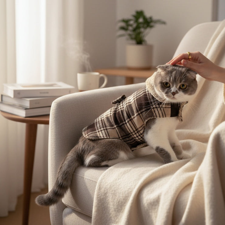 MANTEAU POUR CHIEN ET CHAT TARTAN - BEIGE/MARRON