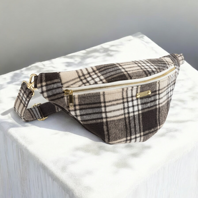 SAC BANANE - TARTAN - BEIGE/MARRON